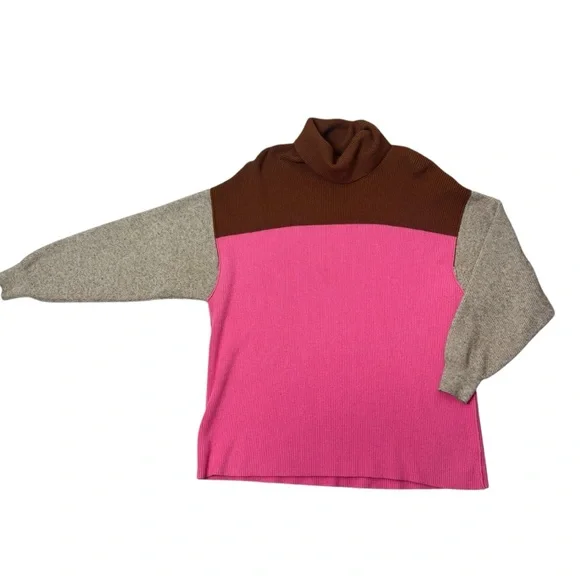 Free People Candy Pop Structured Colorblock Soft Oversized Turtleneck Sweater M - Picture 6 of 11